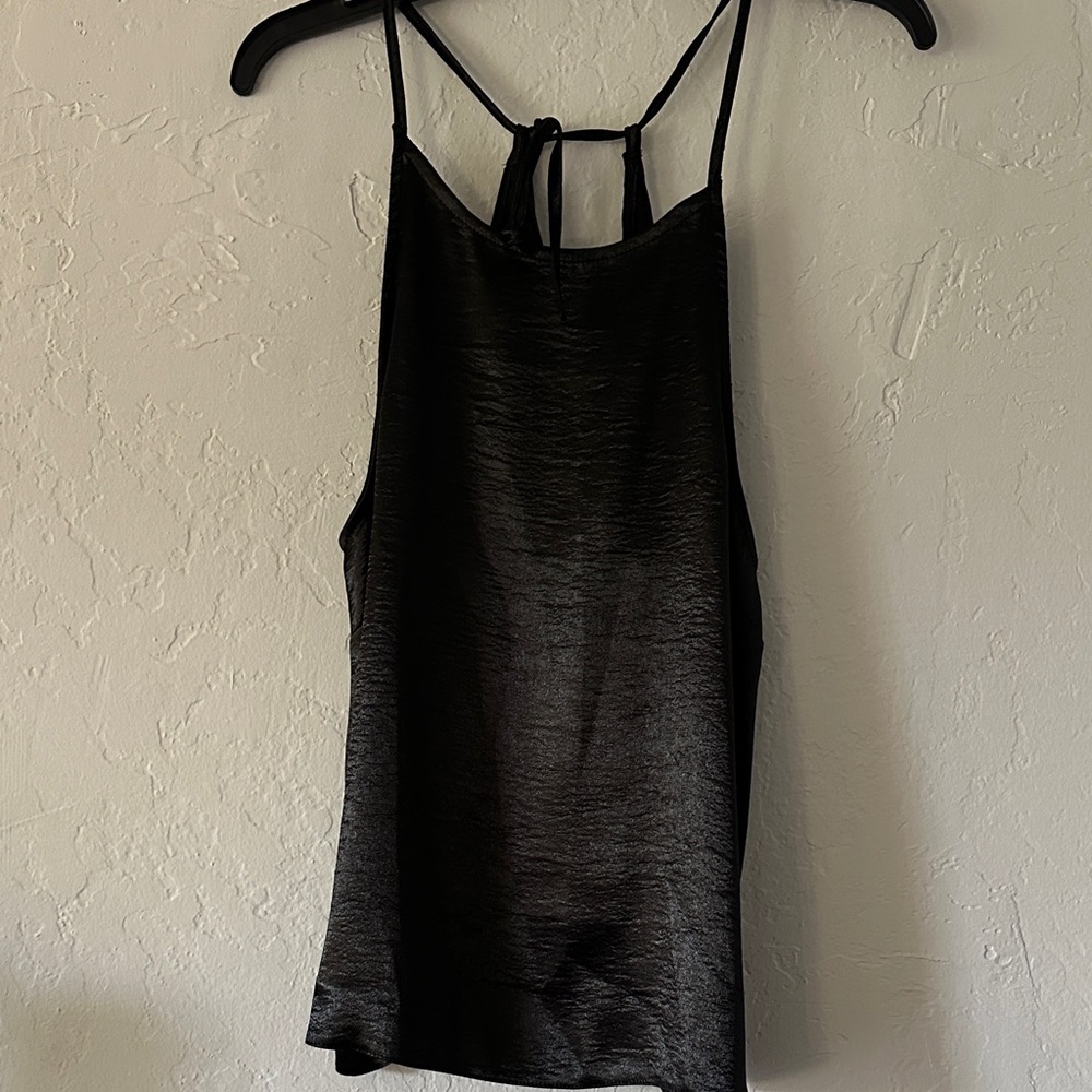 ASOS Black Satin Tie-Back Cami – US 6, Sleek & Minimalist, Open-Back Detail